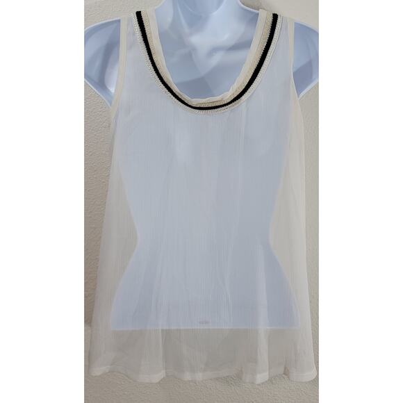 Miss Me Cream Sheer Henley Tank Top Small Lightweight Rounded Hem Soft Flowy - Picture 3 of 5